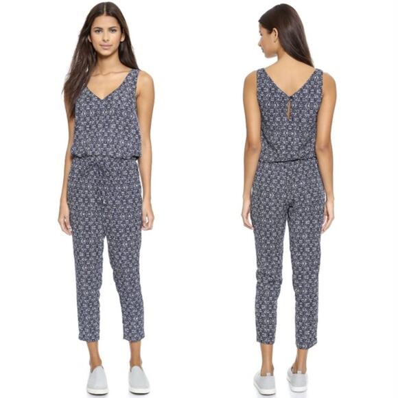 Splendid Hingham Jumpsuit Floral Sleeveless Navy White Size XS - Picture 1 of 10